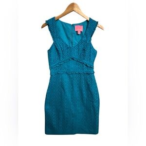 NWOT Lilly Pulitzer Eyelet Dress Kaylee Shift Tanzanian Teal Size 0 100% Cotton